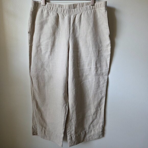 EUC J JILL OATMEAL LOVE LINEN CROPPED WIDE LEG PANTS MINIMALIST SIZE M - Picture 1 of 14